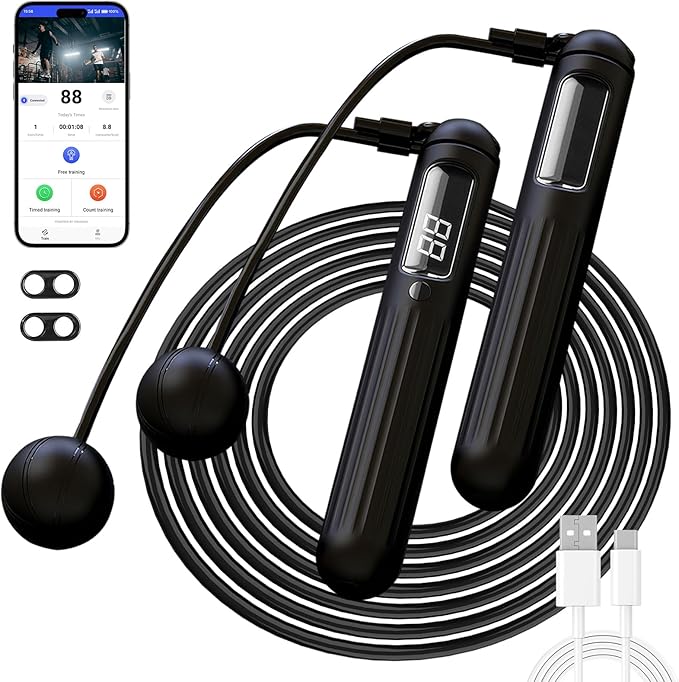 Cordless Skipping Rope with APP,Smart Jump Rope with Built-in Counter and Bluetooth Connectivity, TYPE-C Charging, Rope&Ropeless Modes,Indoor/Outdoor Family Home Gym Equipment for All Ages