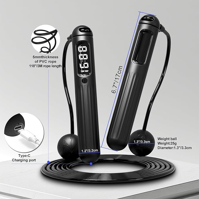 Cordless Skipping Rope with APP,Smart Jump Rope with Built-in Counter and Bluetooth Connectivity, TYPE-C Charging, Rope&Ropeless Modes,Indoor/Outdoor Family Home Gym Equipment for All Ages
